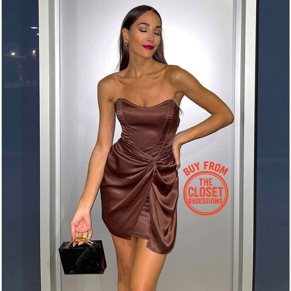 ZARA Strapless Satin Short Dress NWT Brown Size L - Picture 5 of 16